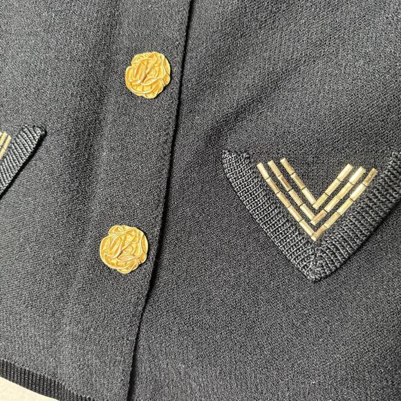 VTG St. John Knit Button Jacket Blazer Lined Black Wool 80s Gold Women's Size L - Picture 2 of 7